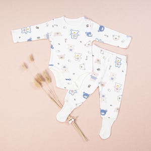 100% Organic Cotton Baby Bodysuit and Pants Set | Adorable Bear Design Baby Outfit | Newborn Breathable Clothes | Baby Shower Gift