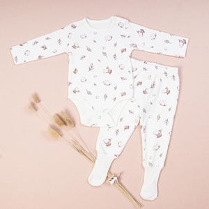 100% Organic Cotton Baby Bodysuit and Pants Set | Adorable Cotton Bloom Design Baby Outfit | Newborn Breathable Clothes | Baby Shower Gift
