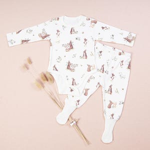 100% Organic Cotton Baby Bodysuit and Pants Set | Adorable Bunny Design Baby Outfit | Newborn Breathable Clothes | Baby Shower Gift