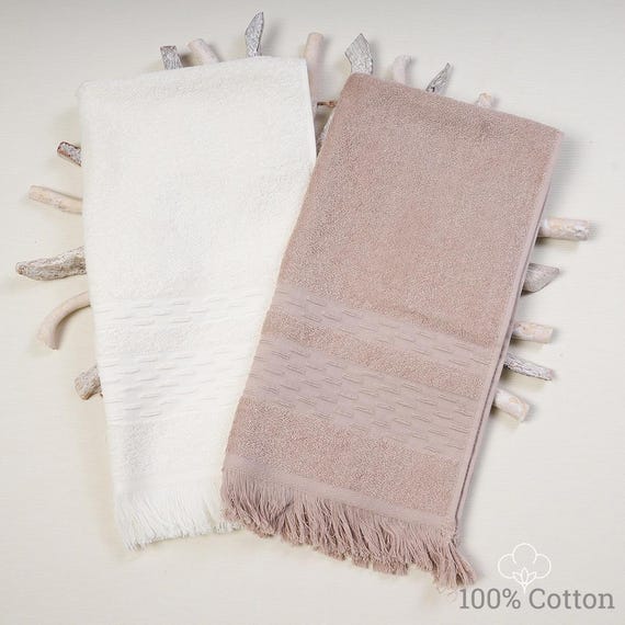 Organic Cotton Bath Towel Set: White Dusty Pink, Thick Absorbent