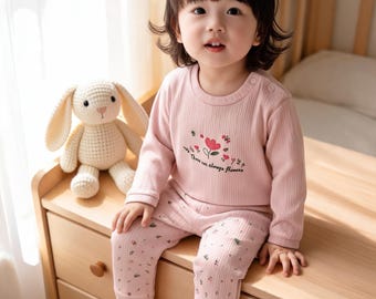 Ribbed Cotton Baby Girl Set - Flowers