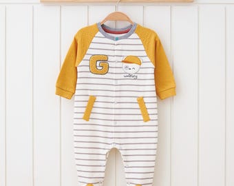 Baby Romper "Stripe" Organic Cotton Yellow Blue Baby Jumpsuit