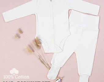 Organic Cotton Baby Bodysuit & Pants Set: Gender Neutral Ribbed Outfit