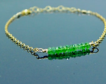 Emerald Gold filled bracelet - Gemstone Stackable bracelet-Dainty emerald bracelet