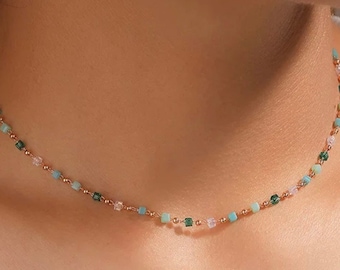 Sierlijke veelkleurige, goud, choker, halfedelstenen