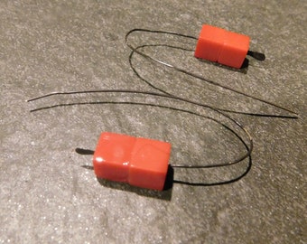 Orange Red Jade Sterling Silver Earrings. Handmade hammered earring wire. 1 1/2 inch drop. Orange and red jade drop threader earrings