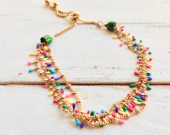 Rainbow bright gold adjustable bracelet/Multiple gold chain enamel bracelet