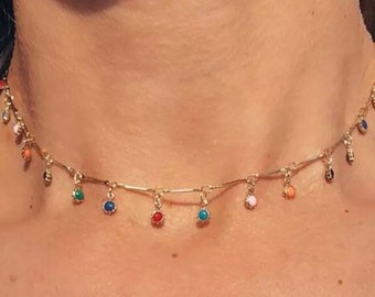 Multi kleurrijke charme emaille choker-sierlijke gouden bedel ketting, gouden choker ketting