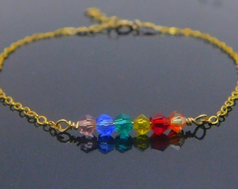 Rainbow crystal gold filled bracelet-Harry style rainbow bracelet-Multiple color bracelet-swarovski crystal bracelet-gold filled bracelet
