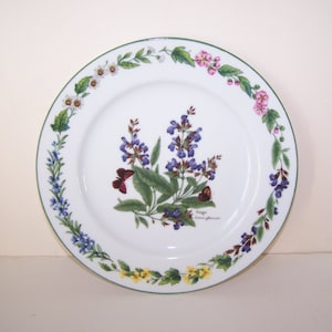 Worcester Herbs, Royal Worcester, Salad Plate, Sage Salvia, Officinatis, 8 inch Plate, Botanical Design, Herb Garden, Green Edging Trim