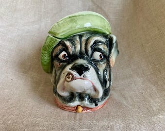 bulldog tobacco jar Wonderful Antique Bulldog Humidor Jar Ceramic Figural Tobacco Jar English  Dog Head Lidded Jar Vintage Tobacciana Home Decor