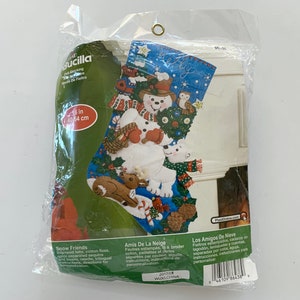 Bucilla Stocking Kit, Christmas Stocking, Snow Friends 86438, Snowman Bird, Felt Beads Sequins, Woodland Animals, Felt Stocking Kit