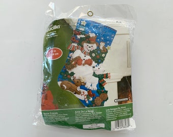 Bucilla Stocking Kit, Christmas Stocking, Snow Friends 86438, Snowman Bird, Felt Beads Sequins, Woodland Animals, Felt Stocking Kit