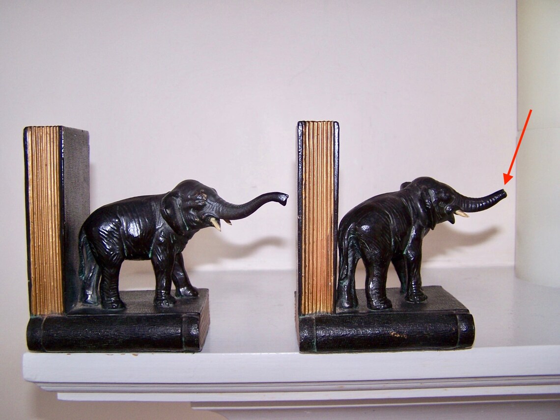 Ronson Bookends All Metal Art Wares Elephant With Books Etsy