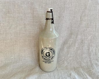 Antique Pottery, Stoneware, Grummans G, Bottling Works, South Norwalk CT, Vintage, Rustic Pottery, Crock Bottle