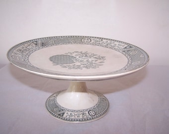 Satsuma, Green Transferware, Bates Gildea Walker, Vintage, Antique, Aesthetic Movement, Antique Ironstone, Cake Stand, Satsuma Pattern