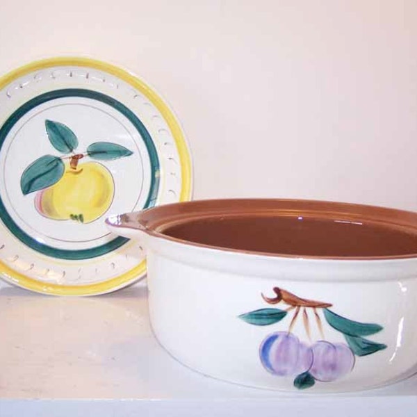 RESERVED Stangl Pottery, Covered Casserole, Fruit Pattern, Vintage Pottery, Pottery Dish, Cherry Apple Plum