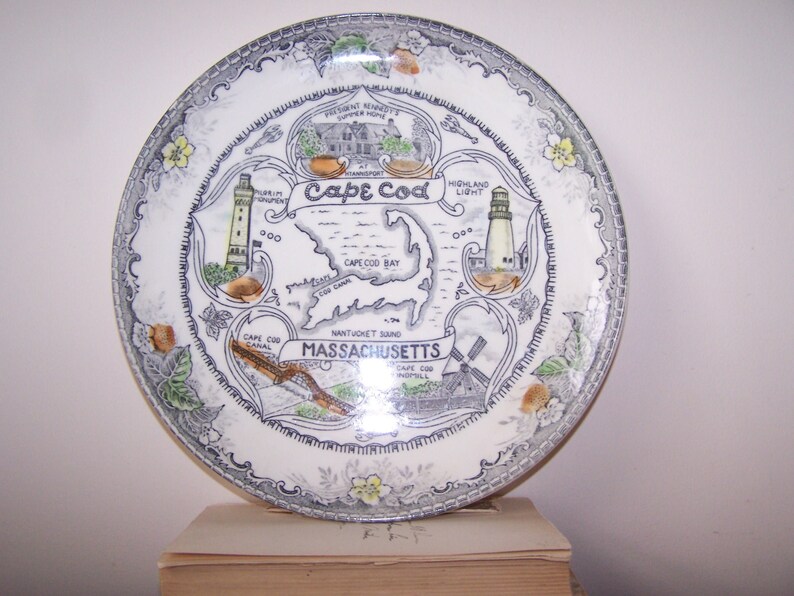 Cape Cod MA Souvenir Plate Transferware Plate Cape Cod Windmill Highland Light Massachusetts