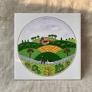 Villeroy and Boch, Hunter and Dog, Tea Tile Trivet, Design Naif, Laplau 6 Tile, Square Ceramic, Teapot Stand