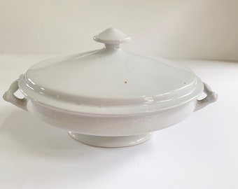Antique Vintage, White Ironstone, Footed Oval Tureen, Cockson Chetwynd Co, Imperial Ironstone, Covered Vegetable, Made In England