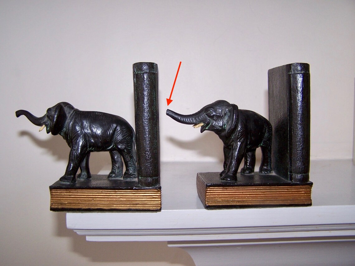 Ronson Bookends All Metal Art Wares Elephant With Books Etsy