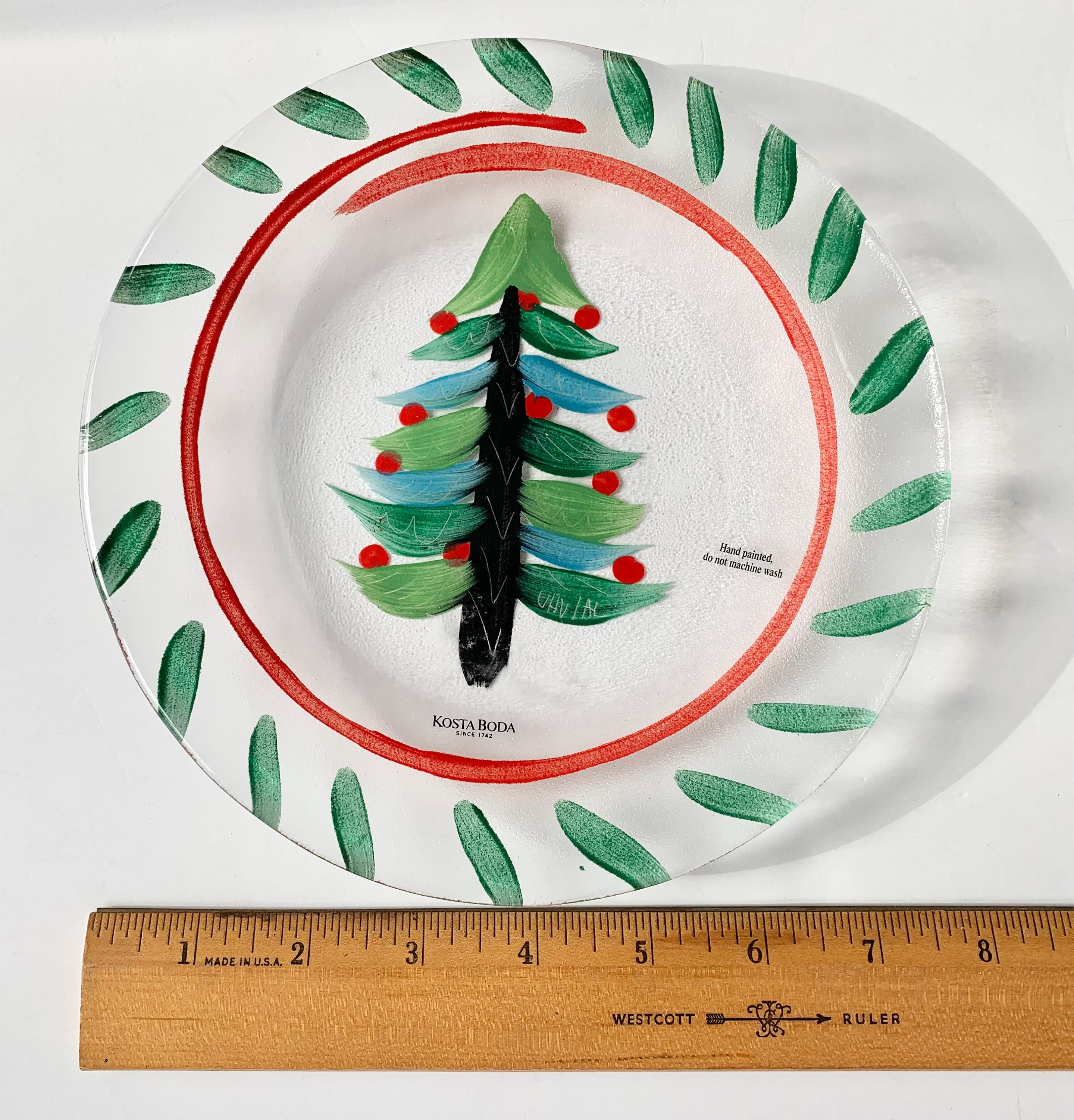 Kosta Boda, Christmas Tree, Hand Painted, 7 Inch Glass Plate