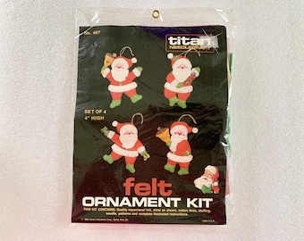 Titan, Felt Needlecraft, Kit Number 407, Santa Ornaments, Vintage Crafting, 4 Inch Ornament, Christmas Craft, Felt Sequin Bead