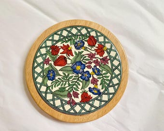 Dansk, Nordic Garden, Wood Tile Trivet, Niels Refsgaard, Hot Plate Pad, Tile and Wood, Wooden Border, Vintage