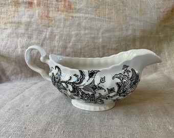Johnson Brothers, Black Paisley, Ironstone Gravy Boat, Swirled Ridges, Vintage, Johnson Bros, English Ironstone, Country Kitchen