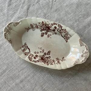Antique, Errol Relish Plate, Flowers Berry, Brown Transferware, WM Adams Co, with FLAWS, English Ironstone,  Vintage, Oval Bowl Dish