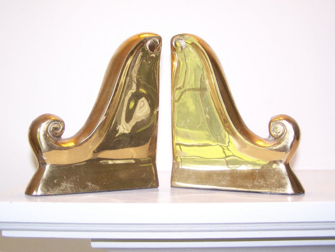 Brass Scroll Bookend, Hollywood Regency, Brass Wave, Cast Metal