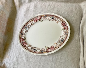 Johnson Brothers, Devonshire 118579, Blue Birds Foliage, 14 inch Oval Platter, Brown Transferware, FLAWS CHIP, Hand Tinted, Made in England