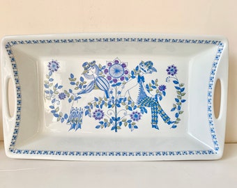 Vintage, Turi Design Dish, Lotte Pattern, Figgjo Fajance, Made in Norway, Bowl with Handle, Purple Blue Green, Mid Century Modern