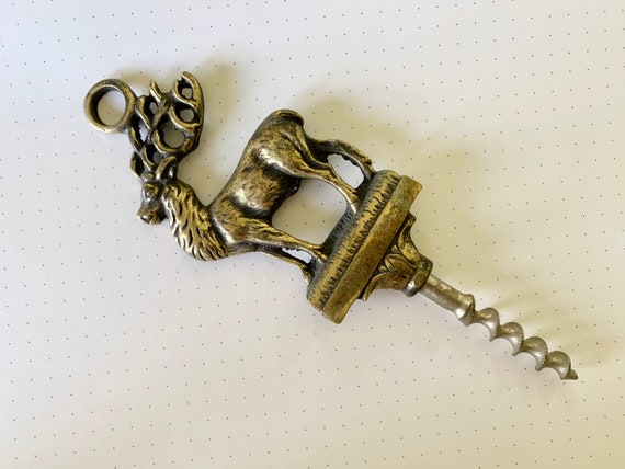 Vintage, Brass Deer Corkscrew, Bottle Opener, Brass and Metal, Figural  Corkscrew, Vintage Barware, Wine Collectible, Metal Corkscrew 