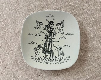 Nymolle Denmark, Raymond Peynet, Lovers and Cherubs, Trinket Dish, Peynet 2126-403, Faience Ceramic, Scandinavian Design, Vintage