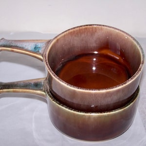 Mid Century Modern, Pottery Ramekins, Sunrise Canada, Bowls with Handles, Set of 2 Brown Bowls, Breakfast Bowl, Drip Glaze Bowl, Vintage