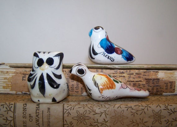 Vintage Mexico Tonala Pottery Mini Owl Bird Figurine Clay