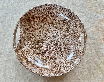 Melmac, Brown White, Spatter Confetti, Double Handle, Serving Bowl, Vegetable Gathering, Vintage, Mid Century Modern, Woodland Decor