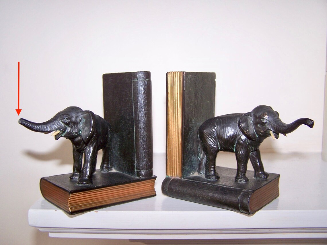 Ronson Bookends All Metal Art Wares Elephant With Books Etsy