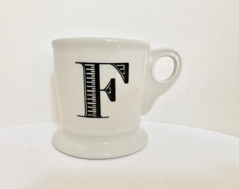 Anthropologie, Monogram F Mug, Coffee Mug, Capital F Cup, Bold Decorative Font, Restaurant Ware, Vintage, Tea Mug, Letter F, Black White