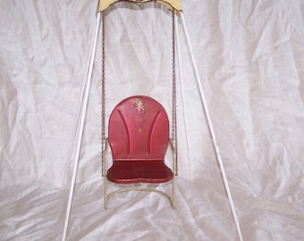Amsco Swing, Doll E Swing, Metal Doll Swing, Metal Lawn Chair, Doll Furniture, Red Swing, Red Metal Chair, Childrens Toy, Metal Doll Chair