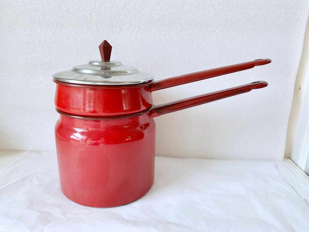 Burgundy Red Enamel Enamel Double Boiler Enamel Pots Etsy