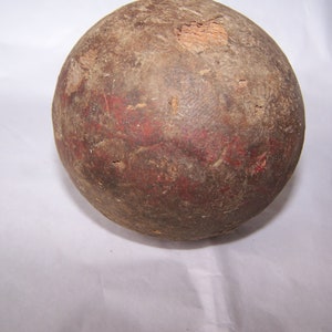 Wood Croquet Ball, Faded Red Stripe, Distressed Wood, Worn Battered Wood, Lawn Game, Croquet Tool, Vintage, Replacement Ball