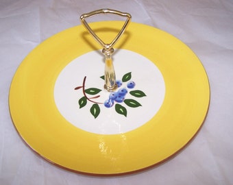Vintage, Stangl Pottery, Stangl Blueberry, Tidbit Dish, Stangl Serving Plate, Blue Yellow, Blueberry Pattern, Serving Piece, Vintage