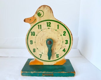 Playskool, Wood Duck Clock, Childrens Toy, Toy Clock, Vintage, Childrens Toy Clock, Figural Clock, Wood Duck Silhouette