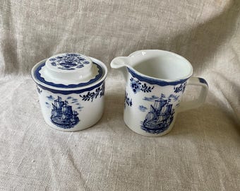 Johnson Brothers, Holland Blue, YOUR CHOICE, Covered Sugar Bowl, OR Creamer, Engraved, Floral Nautical, Sugar Creamer, Made in England