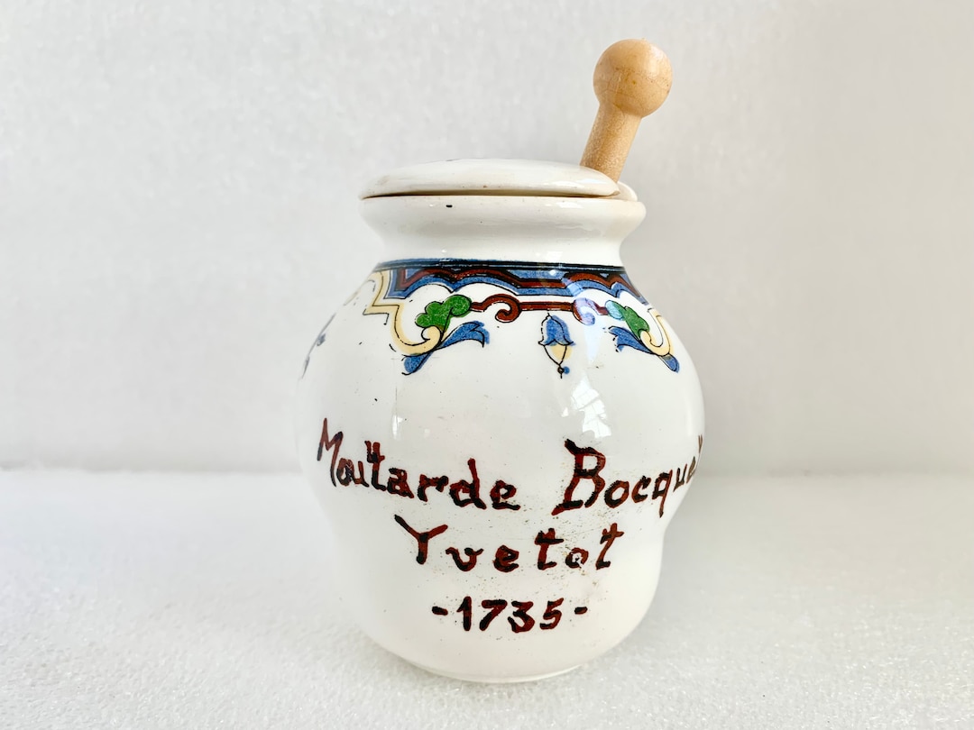 Moutarde Bocquet, Yvetot 1735 Mustard, French Mustard Jar, Crock With Lid, French Floral Design