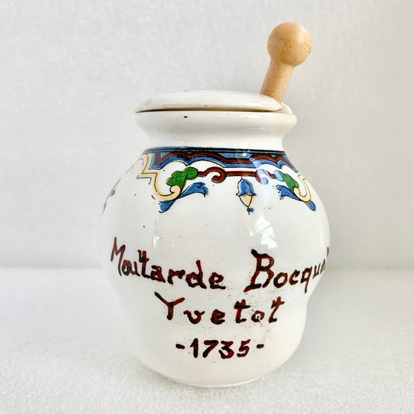 Moutarde Bocquet, Yvetot 1735 Mustard, French Mustard Jar, Crock with Lid, French Floral Design, Vintage, Digoin Sarreguemines, French Crock
