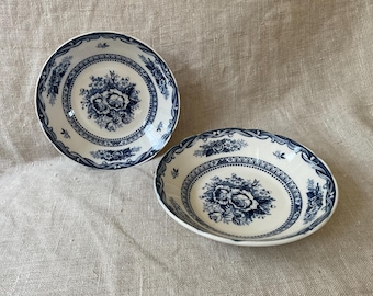 Old Vienna, 2 Cereal Bowls, Blue Transferware, Nasco Japan, Plate Wall,  Blue White Roses, Vintage, Cottagecore