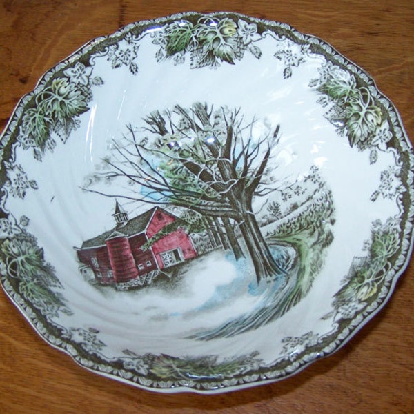 Johnson Brothers, Vegetable Bowl, Autumn Mists, The Friendly Village, English Transferware, Serving Bowl, Country Barn, Table Setting